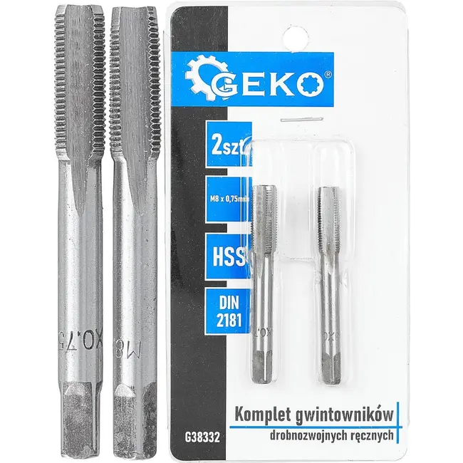 GEKO Handtapset M8 x 0,75 mm fijn draad HSS 2-delig voor binnendraad volgens DIN 2181 voor nauwkeurig draadsnijden