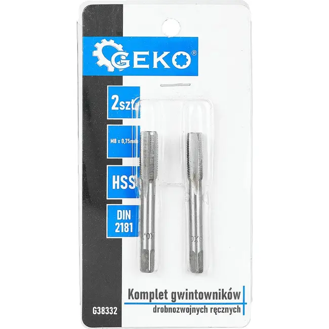 GEKO Handtapset M8 x 0,75 mm fijn draad HSS 2-delig voor binnendraad volgens DIN 2181 voor nauwkeurig draadsnijden