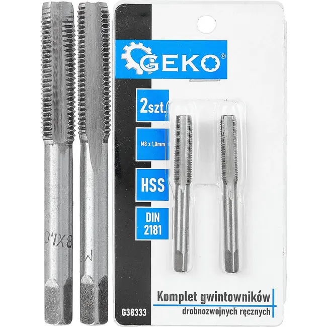 GEKO Handtapset M8 x 1,0 mm fijn draad HSS 2-delig voor binnendraad volgens DIN 2181 voor nauwkeurig draadsnijden