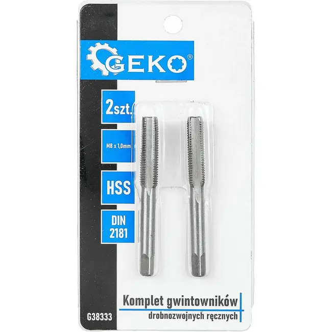 GEKO Handtapset M8 x 1,0 mm fijn draad HSS 2-delig voor binnendraad volgens DIN 2181 voor nauwkeurig draadsnijden