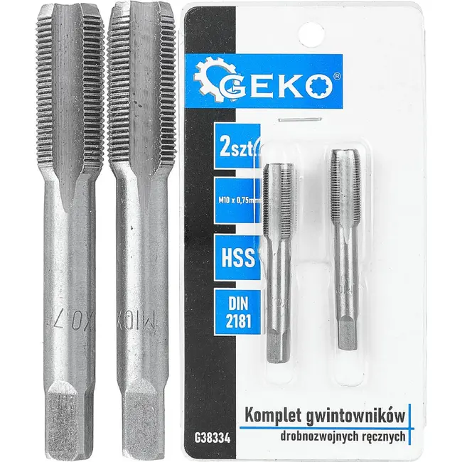 GEKO Handtapset M10 x 0,75 mm fijn draad HSS 2-delig voor binnendraad volgens DIN 2181 voor nauwkeurig draadsnijden