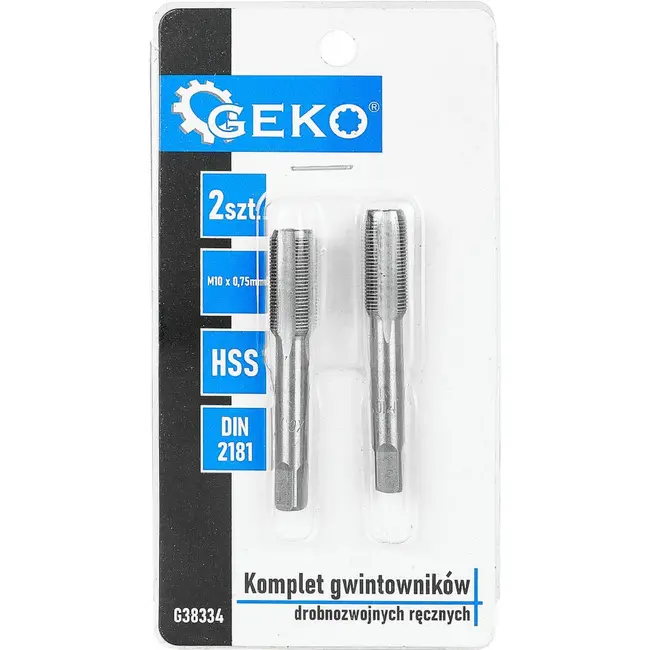 GEKO Handtapset M10 x 0,75 mm fijn draad HSS 2-delig voor binnendraad volgens DIN 2181 voor nauwkeurig draadsnijden
