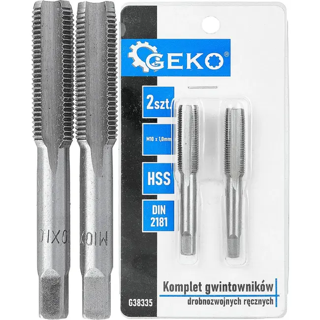 GEKO Handtapset M10 x 1,0 mm fijn draad HSS 2-delig voor binnendraad volgens DIN 2181 voor nauwkeurig draadsnijden