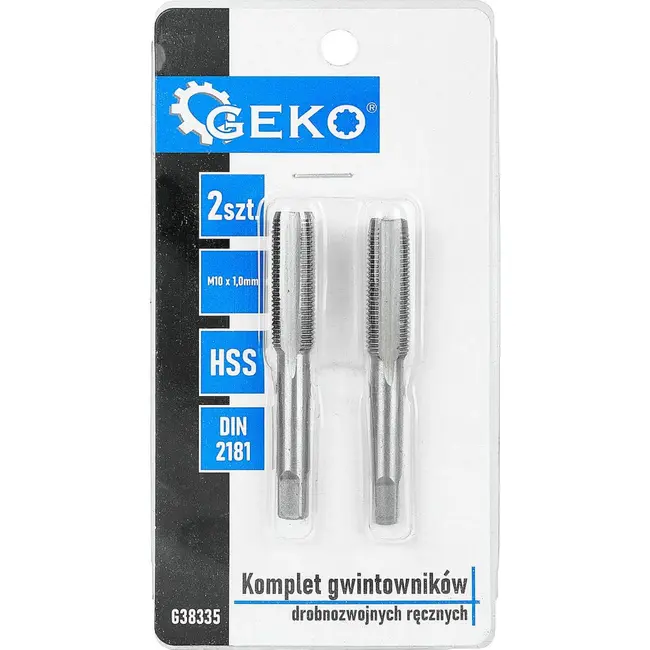 GEKO Handtapset M10 x 1,0 mm fijn draad HSS 2-delig voor binnendraad volgens DIN 2181 voor nauwkeurig draadsnijden