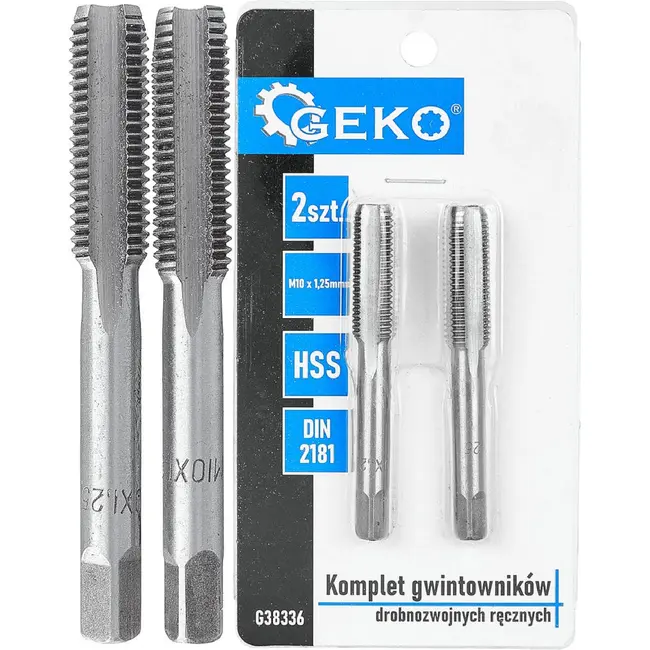 GEKO Handtapset M10 x 1,25 mm fijn draad HSS 2-delig voor binnendraad volgens DIN 2181 voor nauwkeurig draadsnijden