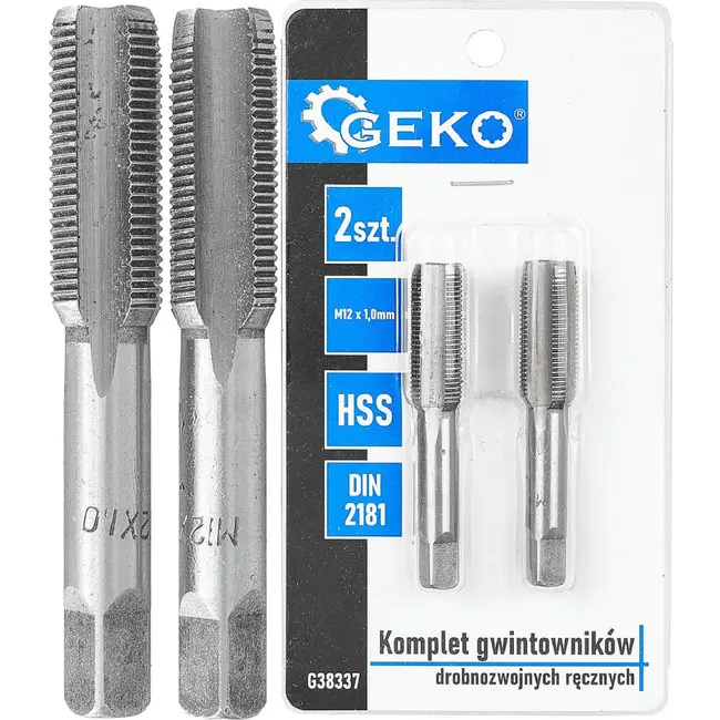 GEKO Handtapset M12 x 1,0 mm fijn draad HSS 2-delig voor binnendraad volgens DIN 2181 voor nauwkeurig draadsnijden