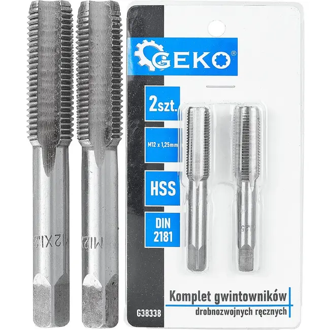 GEKO Handtapset M12 x 1,25 mm fijn draad HSS 2-delig voor binnendraad volgens DIN 2181 voor nauwkeurig draadsnijden