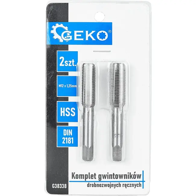 GEKO Handtapset M12 x 1,25 mm fijn draad HSS 2-delig voor binnendraad volgens DIN 2181 voor nauwkeurig draadsnijden
