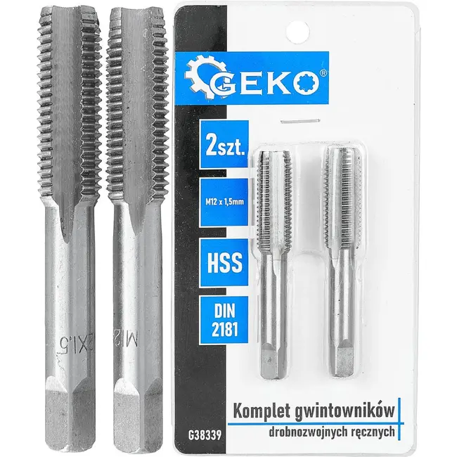 GEKO Handtapset M12 x 1,5 mm fijn draad HSS 2-delig voor binnendraad volgens DIN 2181 voor nauwkeurig draadsnijden