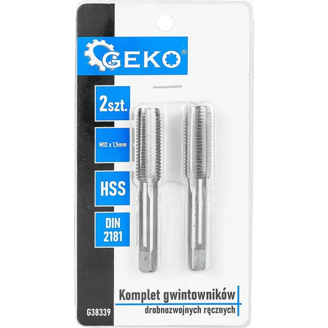 GEKO Handtapset M12 x 1,5 mm fijn draad HSS 2-delig voor binnendraad volgens DIN 2181 voor nauwkeurig draadsnijden