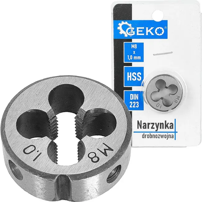 GEKO HSS fijne draad snijplaat M8 x 1,0 mm voor nauwkeurig snijden en herstellen van metrische buitendraad