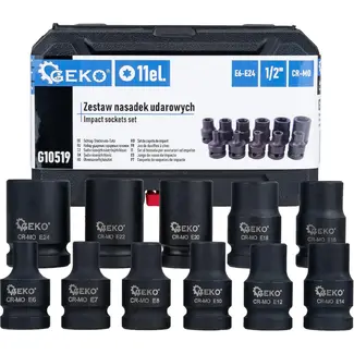 GEKO E-Torx slagdoppenset 1/2 inch 11-delig E6-E24 van CR-MO staal voor slagmoersleutel en handgereedschap