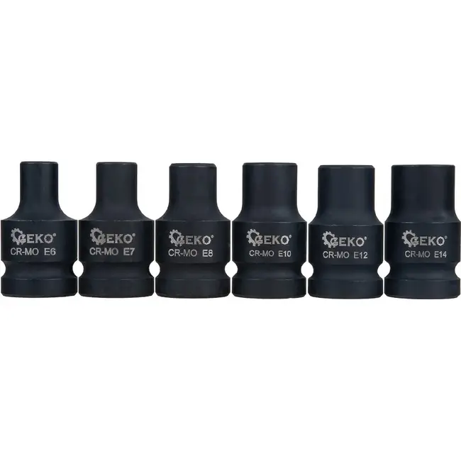 GEKO E-Torx slagdoppenset 1/2 inch 11-delig E6-E24 van CR-MO staal voor slagmoersleutel en handgereedschap