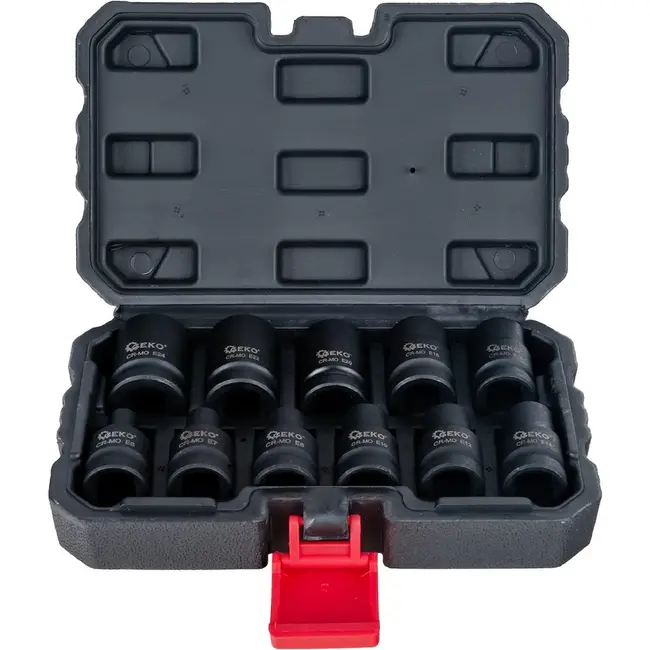 GEKO E-Torx slagdoppenset 1/2 inch 11-delig E6-E24 van CR-MO staal voor slagmoersleutel en handgereedschap
