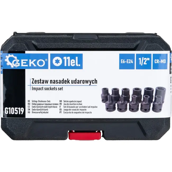 GEKO E-Torx slagdoppenset 1/2 inch 11-delig E6-E24 van CR-MO staal voor slagmoersleutel en handgereedschap
