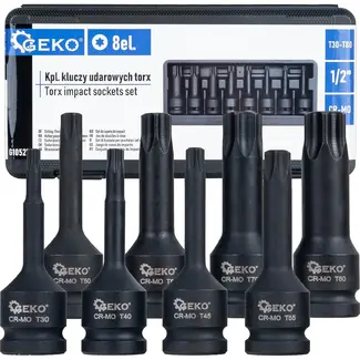 GEKO TORX Slagdoppenset 1/2 Inch 8-delig CR-MO met Maten T30 T40 T45 T50 T55 T60 T70 en T80