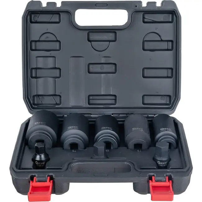 GEKO Slagdoppenset 1/2 Inch 8-delig CR-MO met 12-kant Doppen 27-36 mm en HEX H14 H17 H19