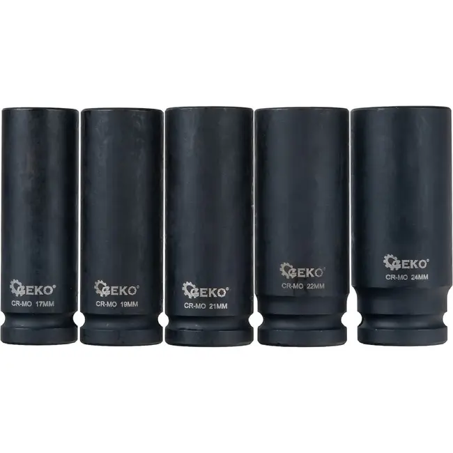 GEKO Lange Slagdoppenset 1/2 Inch CR-MO 11-delig met Maten 10 t/m 24 mm voor Slagmoersleutels