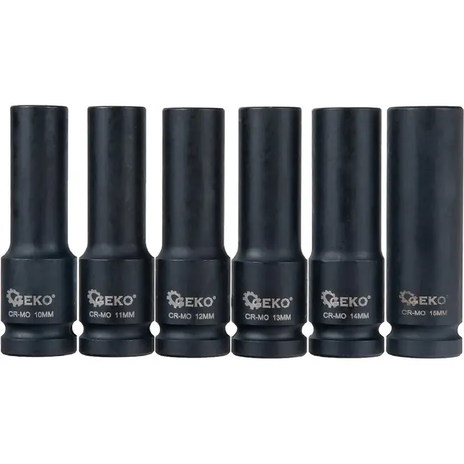 GEKO Lange Slagdoppenset 1/2 Inch CR-MO 11-delig met Maten 10 t/m 24 mm voor Slagmoersleutels