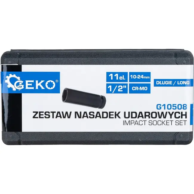 GEKO Lange Slagdoppenset 1/2 Inch CR-MO 11-delig met Maten 10 t/m 24 mm voor Slagmoersleutels