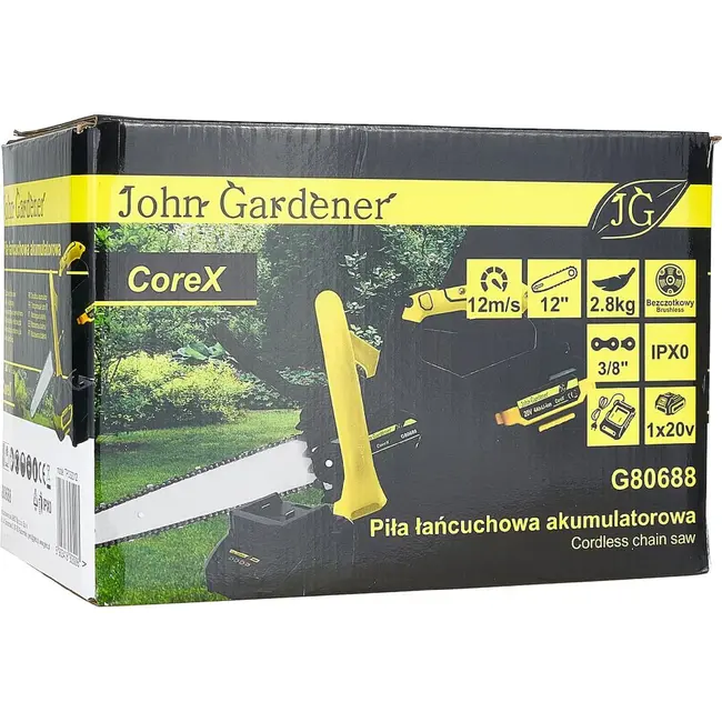 John Gardener Accu kettingzaag 20 V 305 mm met borstelloze motor, 4,0 Ah accu en oplader inbegrepen
