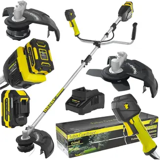 John Gardener Accu bosmaaier 20 V 380 mm met draadkop, 3-tands mes en complete 4,0 Ah accuset voor tuinwerk