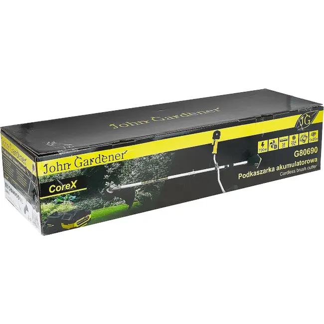John Gardener Accu bosmaaier 20 V 380 mm met draadkop, 3-tands mes en complete 4,0 Ah accuset voor tuinwerk