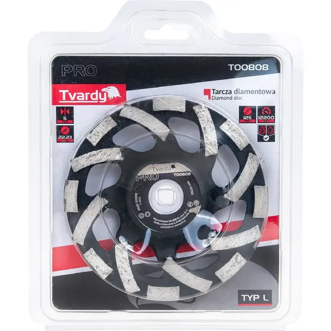 Tvardy Diamant Komschijf Type L 125 mm met 22,23 mm Asgat voor Beton, Cementdekvloeren en Baksteen
