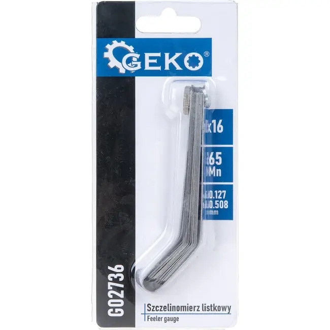 GEKO Gebogen Voelermaat 16 Bladen 0,127-0,508 mm van 65Mn Veerstaal voor Klepspeling en Mechanische Metingen