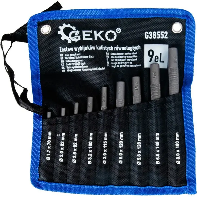 GEKO Doorslagset CrV 9-delig 1,7-8 mm Parallel met Bolpunt en Praktisch Opbergetui voor Werkplaats