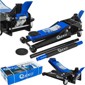 GEKO Lage hydraulische garagekrik 3 ton met dubbele pomp, voetpedaal en hefbereik van 75-505 mm