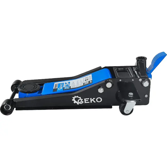 GEKO Lage hydraulische garagekrik 3 ton met dubbele pomp, voetpedaal en hefbereik van 75-505 mm