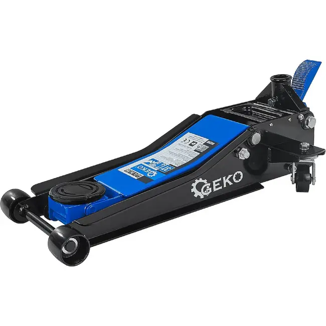 GEKO Lage hydraulische garagekrik 3 ton met dubbele pomp, voetpedaal en hefbereik van 75-505 mm