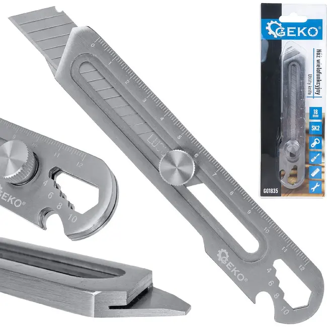 GEKO Multifunctioneel afbreekmes 18 mm SK2 met liniaal en mesvergrendeling