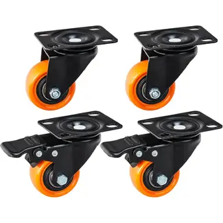 GEKO Zwenkwielen 50 mm set van 4 met 2 remmen en 200 kg draagvermogen voor meubels
