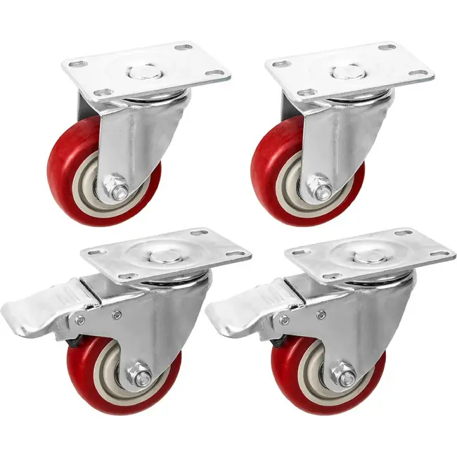 GEKO Zwenkwielen 75 mm set van 4 met 2 remmen en 400 kg draagvermogen voor meubels