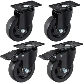 GEKO Zwenkwielen 100 mm set van 4 met 2 remmen, PVC wielen en 480 kg draagvermogen