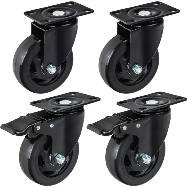 GEKO Zwenkwielen 100 mm set van 4 met 2 remmen, PVC wielen en 480 kg draagvermogen