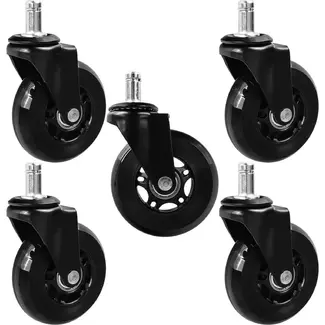 GEKO Bureaustoel wielen 75 mm zwart PU set van 5 met dubbele kogellagers voor stille verplaatsing