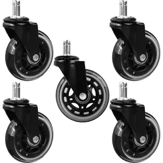 GEKO Bureaustoel wielen 75 mm PU set van 5 met dubbele kogellagers voor stille en soepele verplaatsing