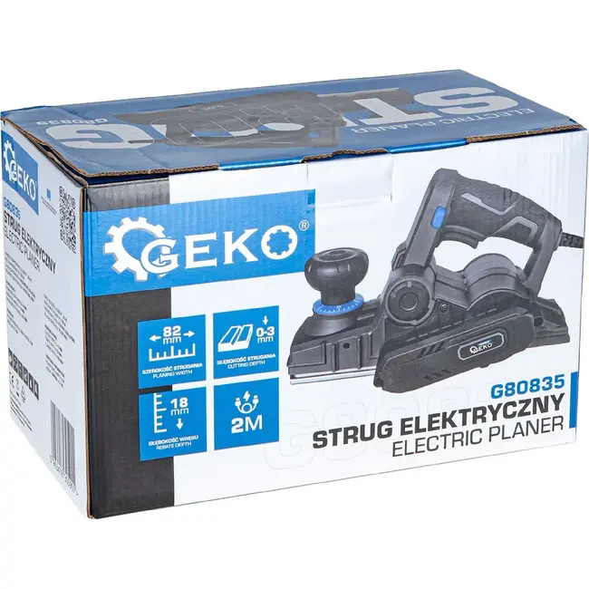 GEKO Elektrische schaaf 750 W met 82 mm schaafbreedte, 3 mm schaafdiepte en sponningdiepte tot 18 mm