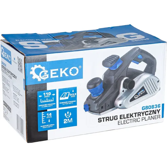 GEKO Elektrische schaaf 1300 W met 110 mm schaafbreedte, 3,5 mm schaafdiepte en sponningdiepte tot 14 mm