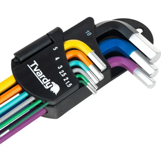 Tvardy 9-delige inbussleutelset van S2 gereedschapsstaal met kogelkop, kleurcodering en organizer 1,5 tot 10 mm