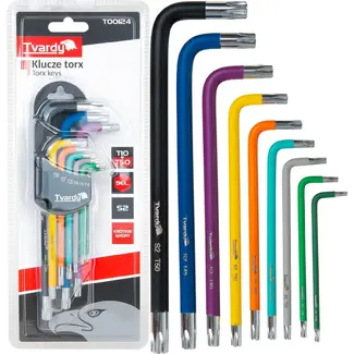 Tvardy 9-delige Torx sleutelset van S2 gereedschapsstaal met kleurcodering en organizer T10 tot T50