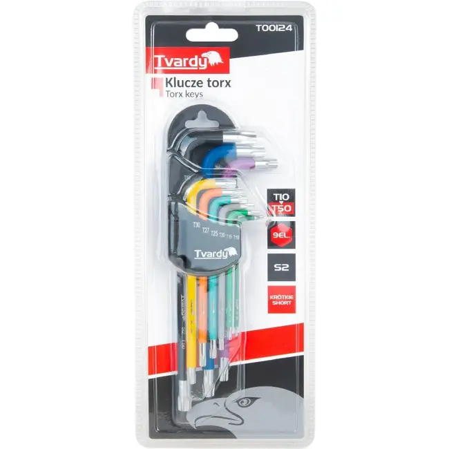 Tvardy 9-delige Torx sleutelset van S2 gereedschapsstaal met kleurcodering en organizer T10 tot T50
