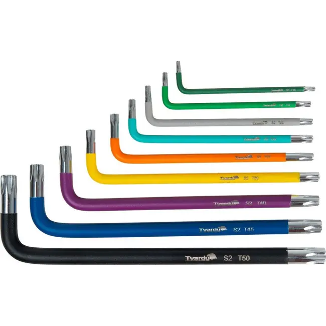 Tvardy 9-delige Torx sleutelset van S2 gereedschapsstaal met kleurcodering en organizer T10 tot T50