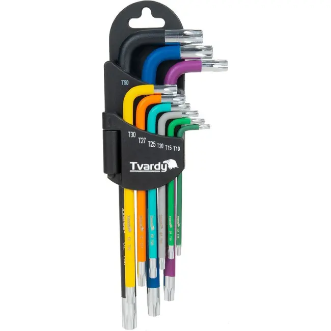 Tvardy 9-delige Torx sleutelset van S2 gereedschapsstaal met kleurcodering en organizer T10 tot T50