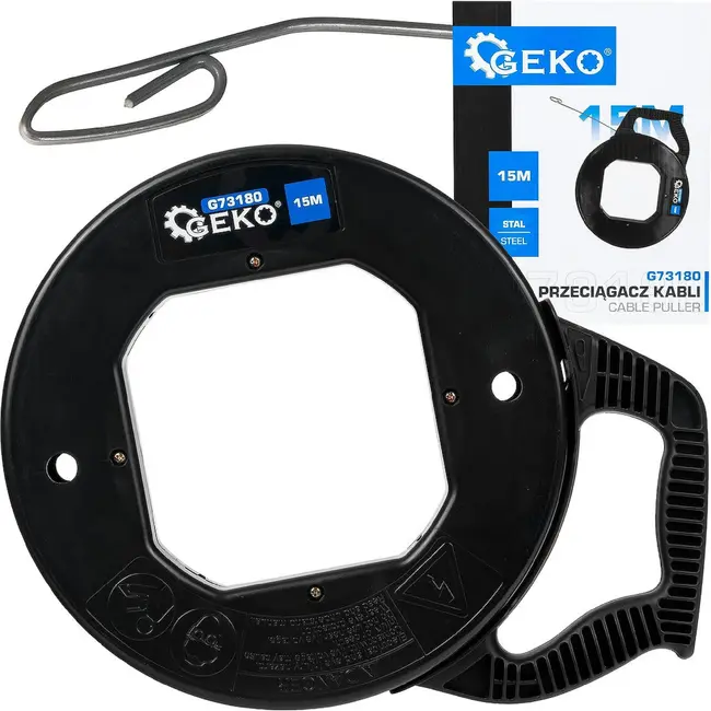 GEKO 15 m kabeltrekker van veerstaal met metalen geleidelus en ergonomische kunststof behuizing