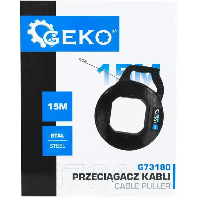 GEKO 15 m kabeltrekker van veerstaal met metalen geleidelus en ergonomische kunststof behuizing