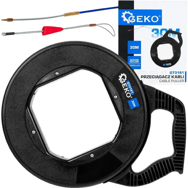 GEKO 30 m kabeltrekker van glasvezel met metalen geleidelus en ergonomische kunststof behuizing